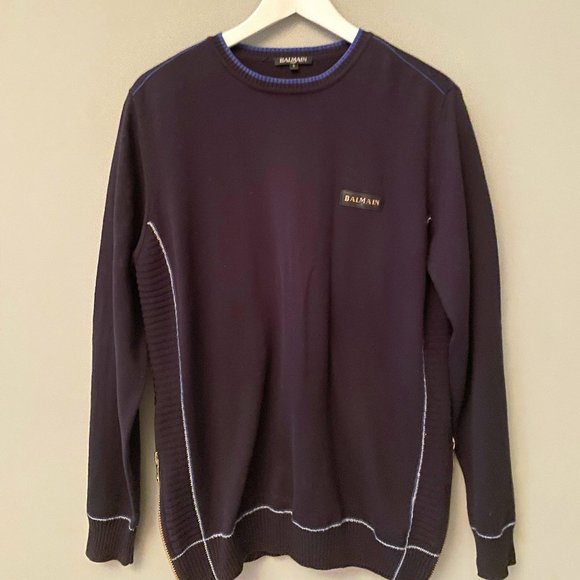 Balmain Navy Sweater with Side Zipper details - Picture 1 of 4